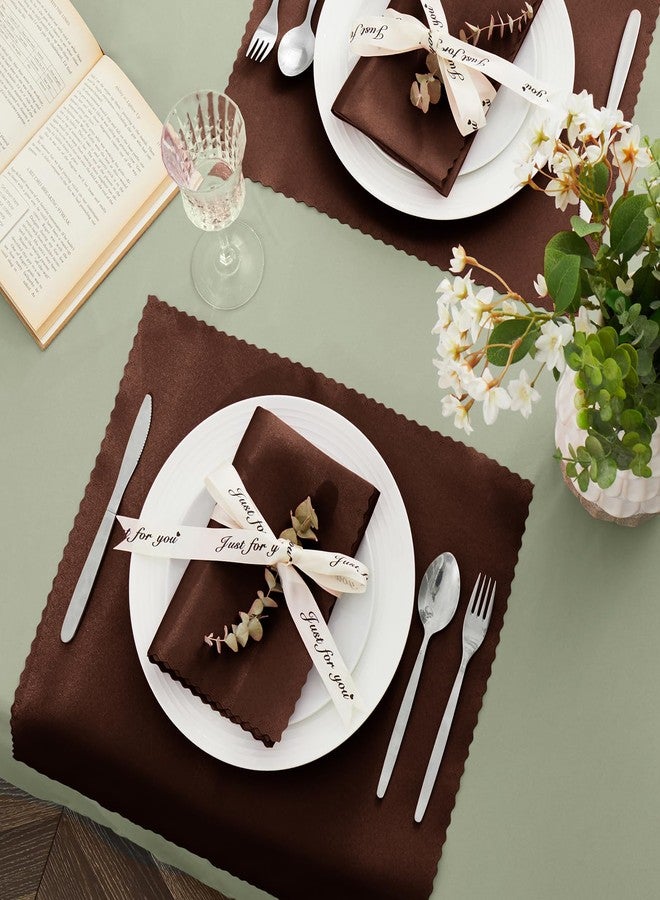VACVELT 12 Pack Chocolate Brown Satin Napkins 17x17 Inch Wedding Napkins, Scalloped Elegant Dinner Napkins Square Table Napkins Decor, Silky Satin Cloth Napkins for Restaurant Banquet Graduation Party - Image 3